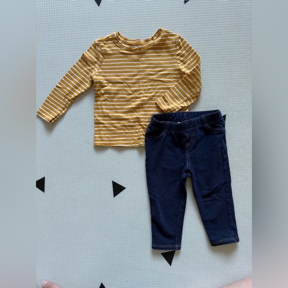 Old Navy|Baby girl,toddler cute outfit,yellow striped long sleeve & leggings•18M - Picture 5 of 5